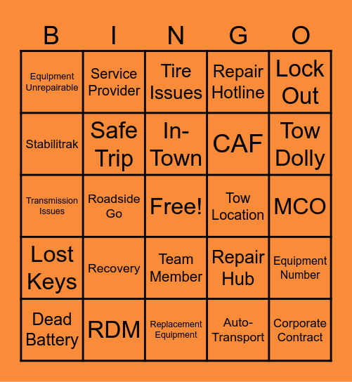 Roadside Bingo Card