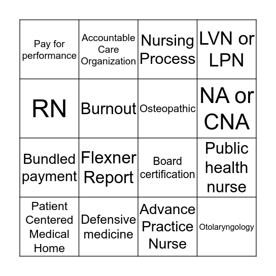 Physicians and Nurses Bingo Card