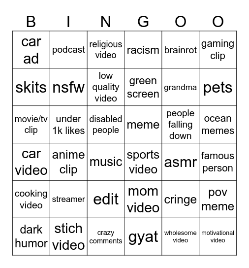 Untitled Bingo Card