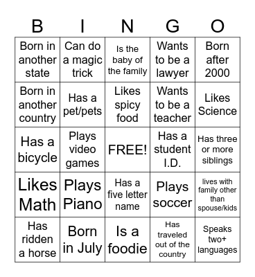 Icebreaker Bingo Card