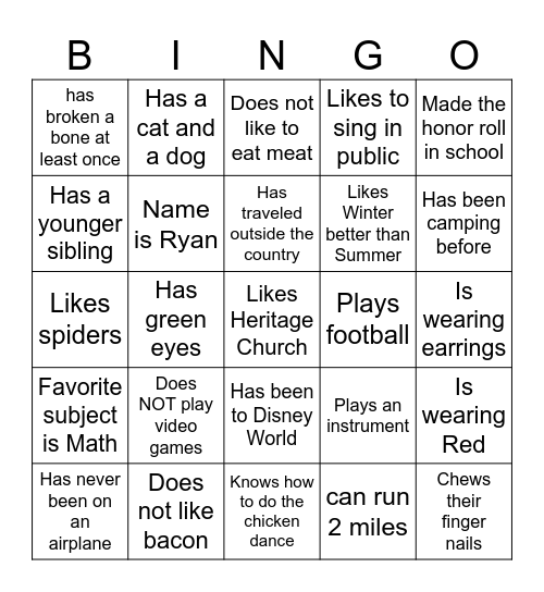 Youth Group Bingo! Bingo Card
