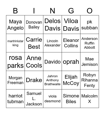 Black History Month Bingo Card