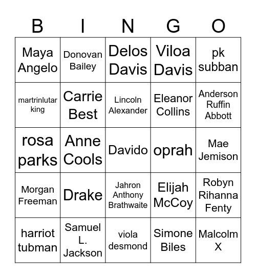 Black History Month Bingo Card