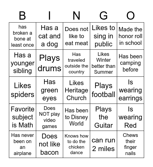 Youth Group Bingo! Bingo Card