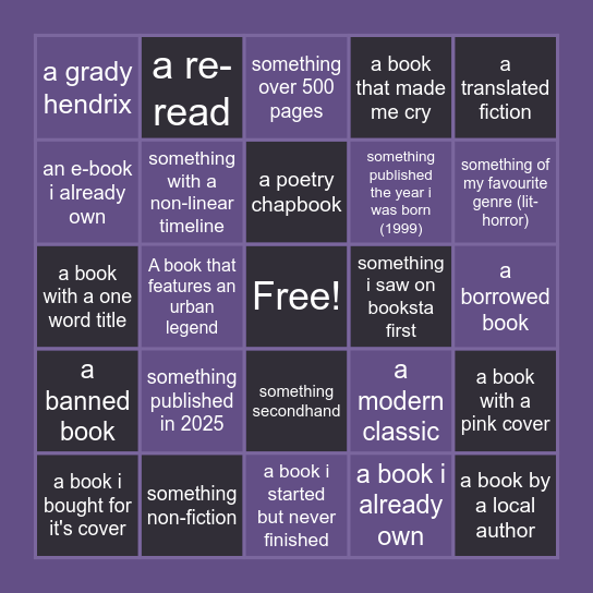 book bingo 2025 Bingo Card