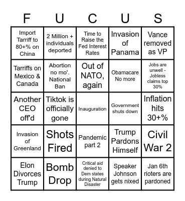 Presidental Bingo Card