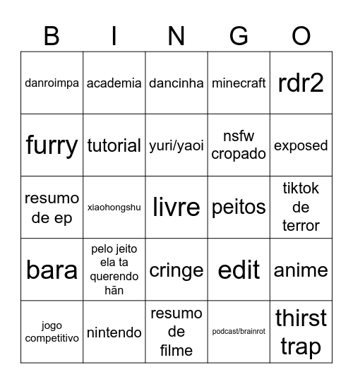 tiktok Bingo Card