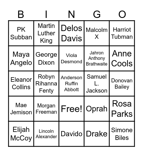 Black History Month Bingo Card