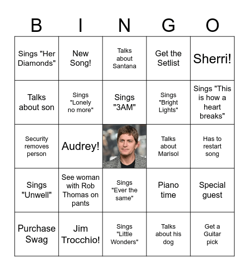Rob Thomas "Sidewalk Angels" Bingo Card