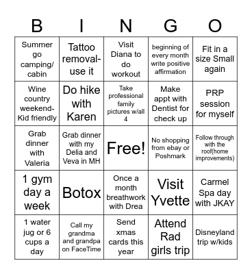 Jessica's 2025 Goals Bingo Card
