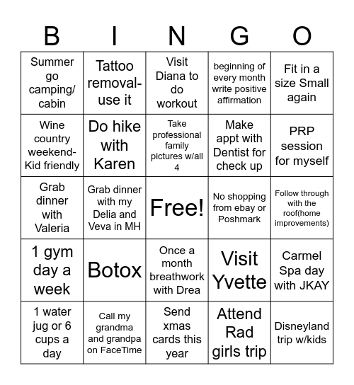 Jessica's 2025 Goals Bingo Card