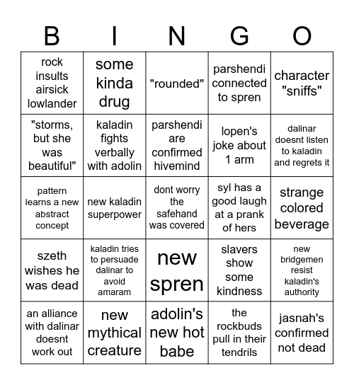 words of radiance bingo Card