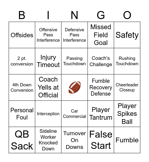 Football Bingo Card