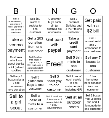 Cookie Booth Bingo Card