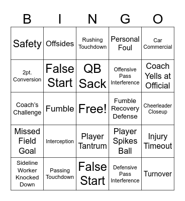 Football Bingo Card