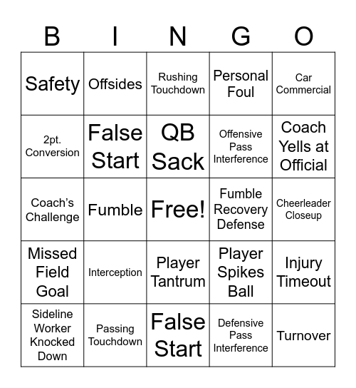 Football Bingo Card