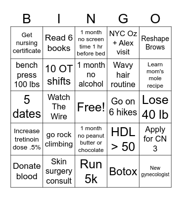 Karen New Year 2025 Resolutions Bingo Card