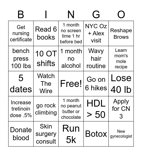 Karen New Year 2025 Resolutions Bingo Card
