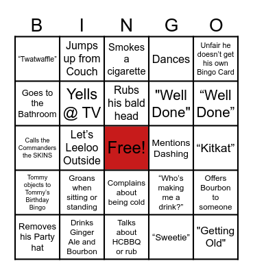 Tommy Birthday Bingo Card