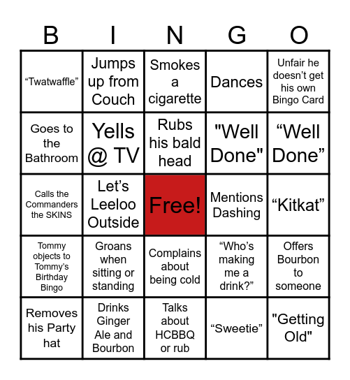 Tommy Birthday Bingo Card