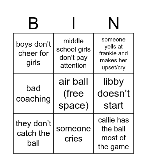 girls bb bingo Card