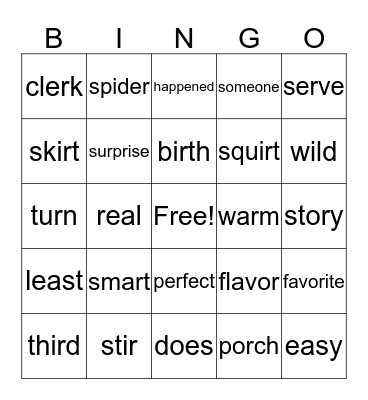 ar, ir, or Bingo Card