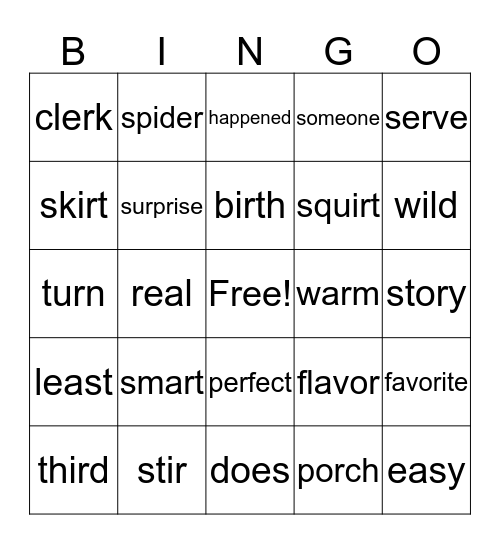 ar, ir, or Bingo Card