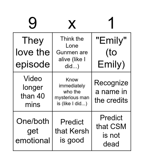 Final Finale Bingo Card