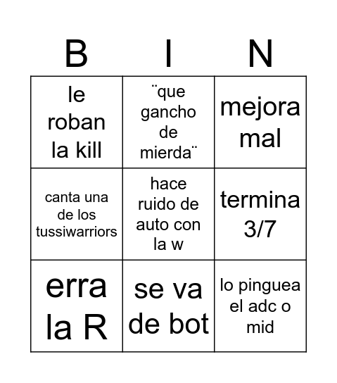 Untitled Bingo Card