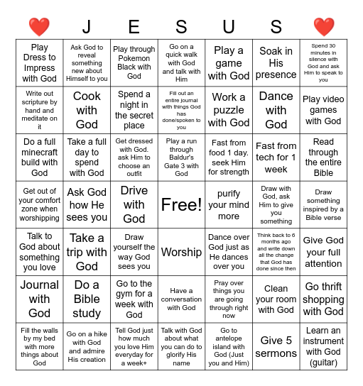 7x7 Jesus Time Bingo Card