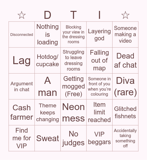 Dti freeplay bingo Card