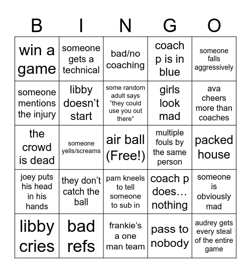 bb girls bingo Card