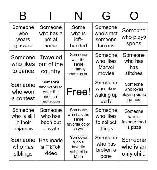 Human Bingo Card