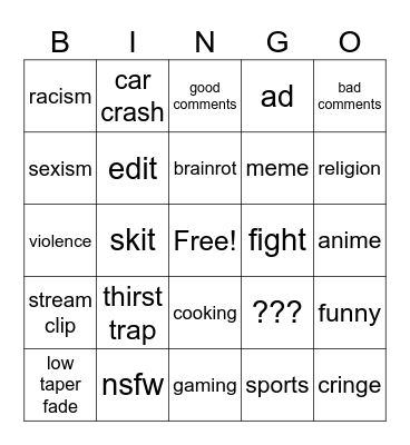 reels Bingo Card