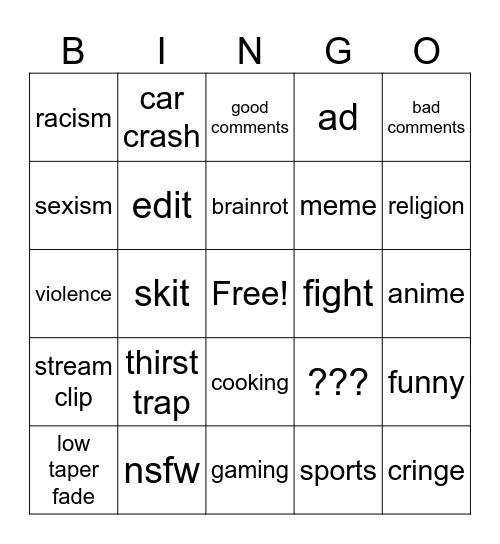 reels Bingo Card