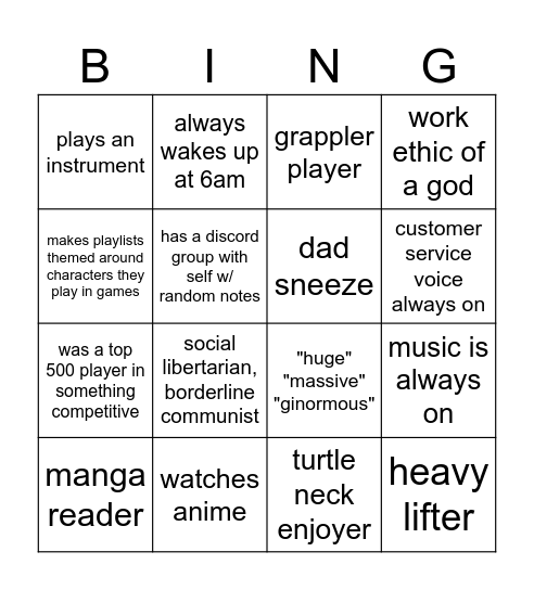 self bingo Card