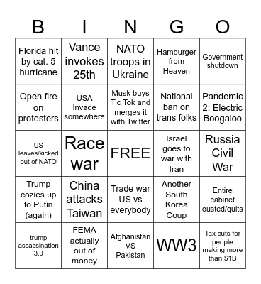 2025 Bingo Card Bingo Card