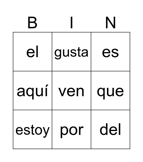 Palabras con poder Bingo Card