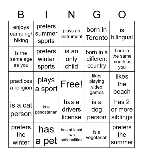 Ice Breaker BINGO Card