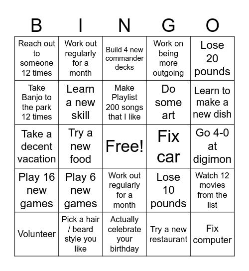 David's 2025 Bingo Card