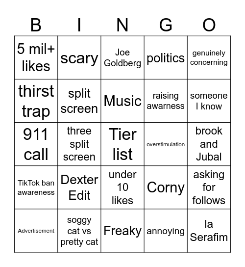 TIkTok Bingo MY ACC Bingo Card