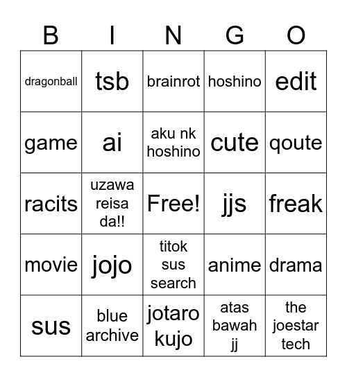 my tiktok bingo Card