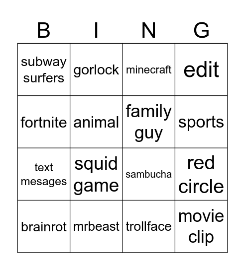 Untitled Bingo Card