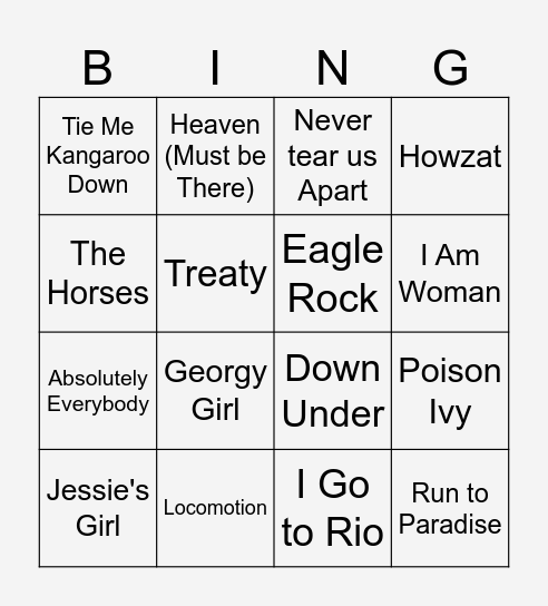 OZ Day Music Bingo Card