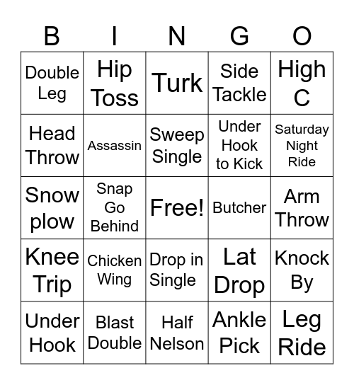 Wrestling Bingo Card