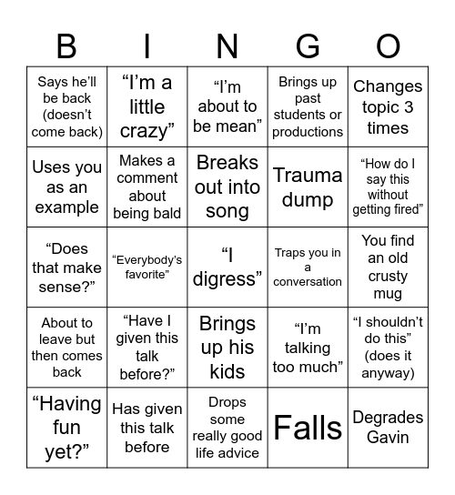 Fisher Bingo Card