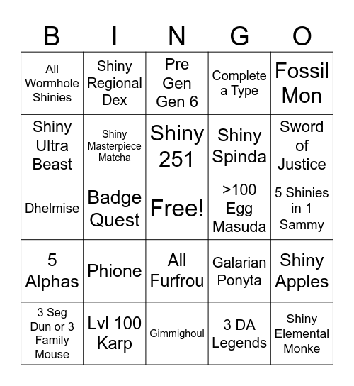 Shiny 2025 Bingo Card