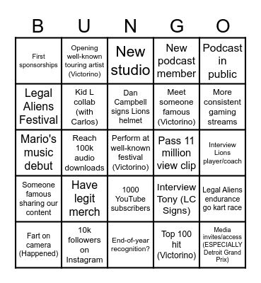 Legal Aliens 2025 Wishlist Super Bingo Time Bingo Card