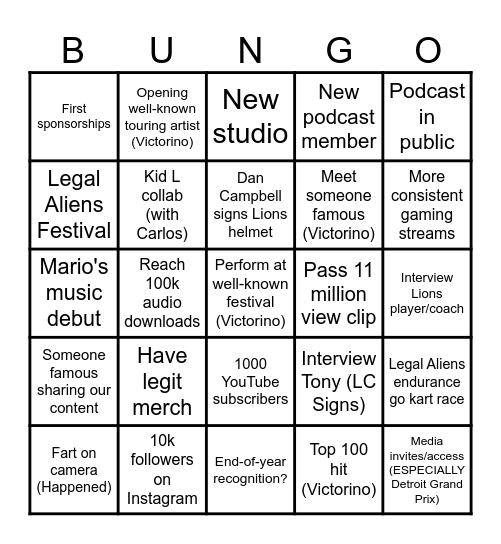Legal Aliens 2025 Wishlist Super Bingo Time Bingo Card