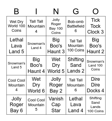 Mario 64 Stars Bingo Card